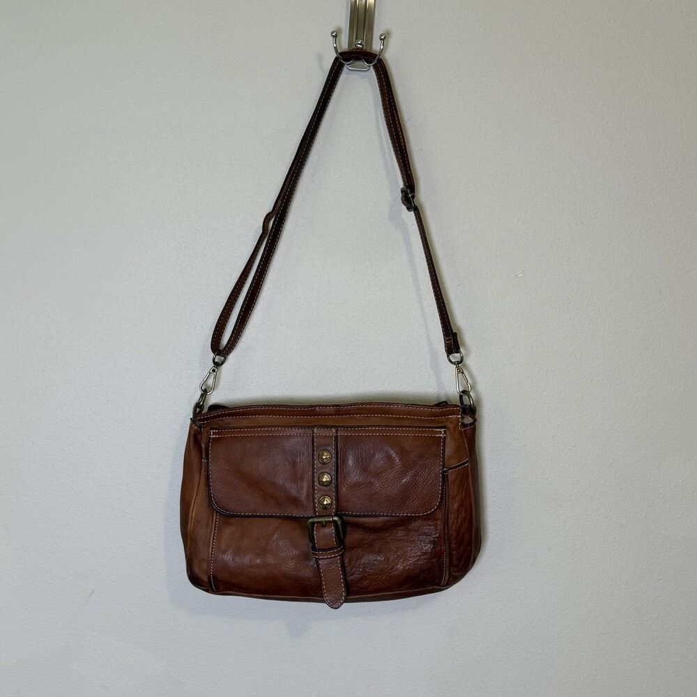 Costanza Rota Y2K Italian Leather Crossbody Bag Cognac Brown Studded Purse - Picture 4 of 10